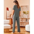 thumbnail image 4 of Oudiya Women Pajamas Set Notch Collar Soft Sleepwear Pjs Short Sleeve Button Down Nightwear with Long Pants, 4 of 6