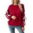 thumbnail image 2 of Long Sleeve with Bows Cute Sweatshirts for Women 2025 Fall Winter Casual Crewneck Sweatshirt Pullover Tops, 2 of 7