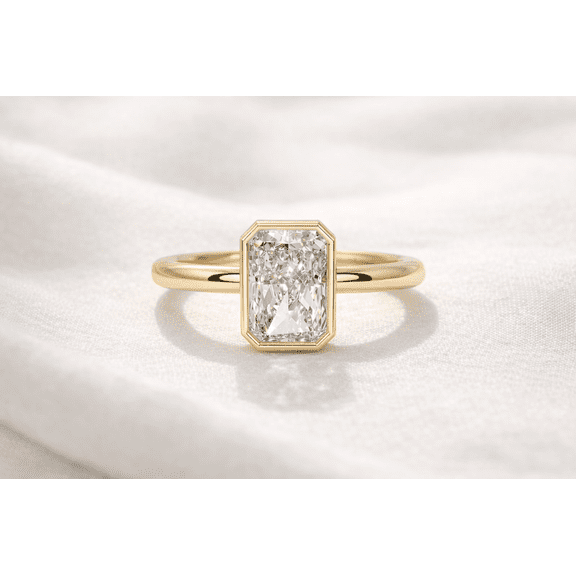 Jewelerix 2 Ct Radiant Cut Moissanite Bezel Set Solitaire Ring, 14K Yellow Gold Vermeil, Wedding Proposal Ring