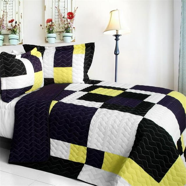 King - Ensemble de Courtepointe Patchwork Vermicelle Full & Queen Noir