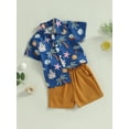 thumbnail image 3 of Coduop Kid Boys Pants Suit,Short Sleeve Buttons Lapel Shirt and Shorts 2Pcs Boho Outfit Set, 3 of 9