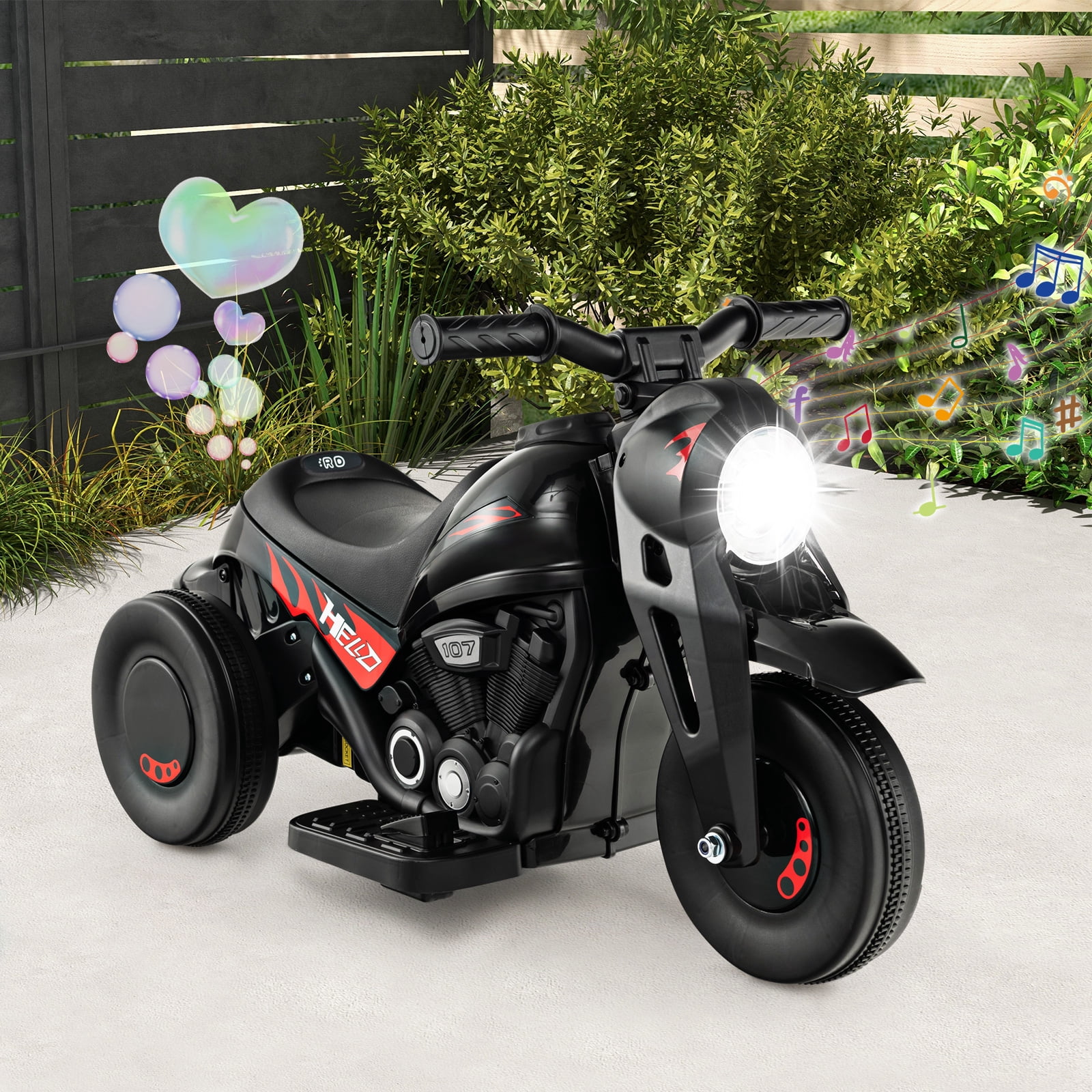 Infans 6V Kids Bubble Car Electric Ride on Motorcycle w/ Music Button & LED Headlight