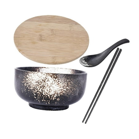 

Large Soup Bowls with spoons Chopsticks Microwavable Food Containers Wooden Lid