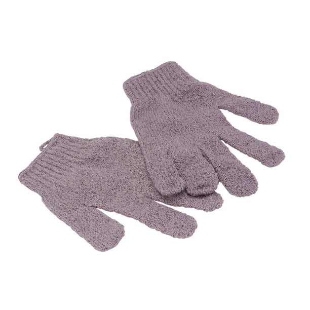 Exfoliating Bath Gloves DualSided Reversible Design Stretchy Fit Body Scrub for Men and Women Purple