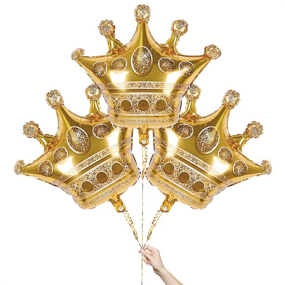 Decoración de globos con forma de corona de Lagarto, lámina dorada, 3 unidades