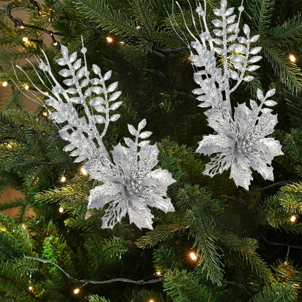 2Pcs Christmas Tree Decoration Simulation Flowers Plastic Simulation Flowers For Weddings- Parties Halls And Other Decorations Holiday Gifts
