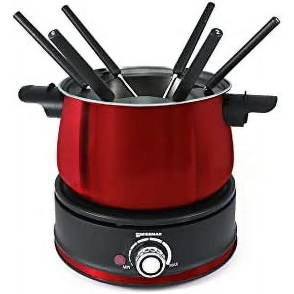 Swissmar Arolla Ensemble de Fondue Électrique 10 Pcs Rouge, Pot en Acier Inoxydable