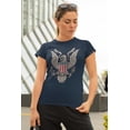 thumbnail image 3 of 4th of July Born Free Distressed Vintage Eagle Women's Juniors Soft T Shirt, 3 of 5