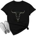 thumbnail image 5 of Boho Cow Skull Shirt Women Cowgirl t Shirt Vintage Western Rodeo Graphic Tee Short Sleeve Bull Skull Casual Top，women's summer shirt, 5 of 6