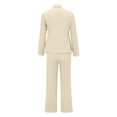 thumbnail image 5 of BODOAO Women's Casual Business Suit Set, Soft 3/4 Sleeve Blazer, Comfortable Drawstring Waist Wide Leg Flared Pants, Loose Fit Vintage Outfit for Work, Office, Wedding, Party & Daily Beige L, 5 of 6