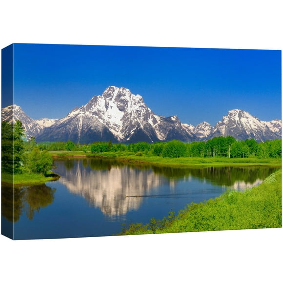 wall26 Impression sur Toile Paysage de Montagne avec Réflexion de Forêt Verte Nature Photographie Moderne Art Rustique Coloré Multicolore pour Salon, Chambre, Bureau - 16"x24 Pouces