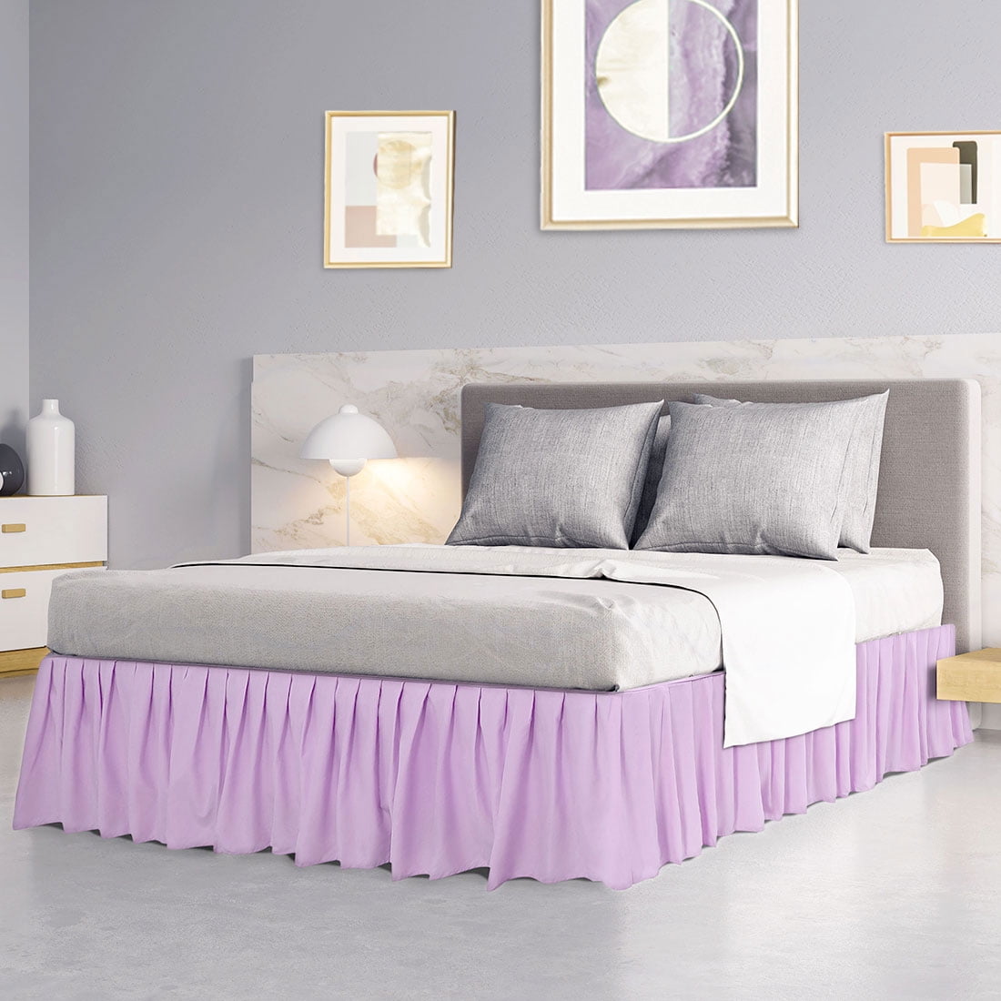 PiccoCasa Brushed Microfiber Bed Skirts 16" Drop Ruffled Wrap Around, Full Light Purple