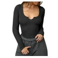 thumbnail image 3 of Women'S Casual Basic Long Sleeve Round Neck Slim Fitting Ribbed Knit Tops Black M, 3 of 8