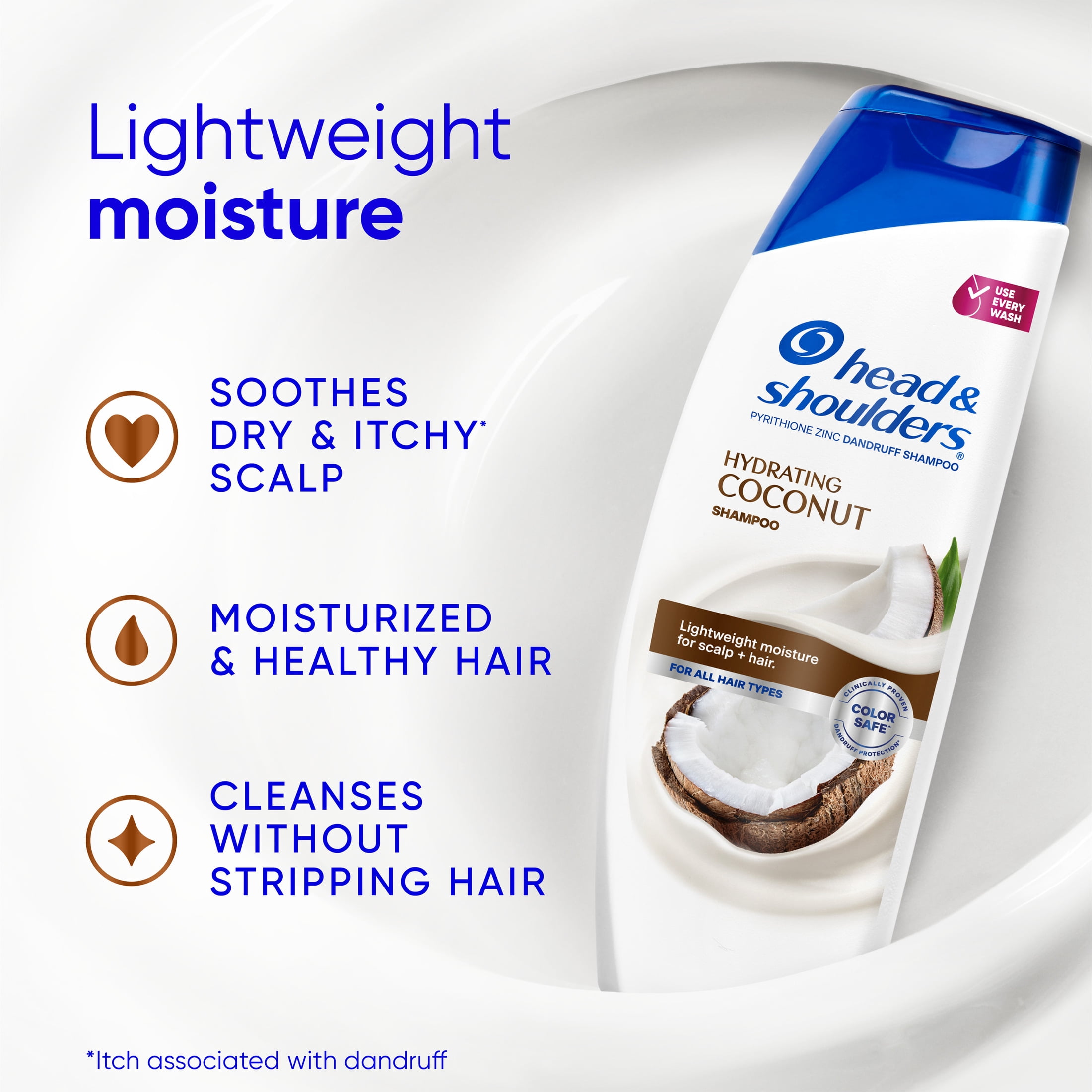 (6 pack) Head and Shoulders Dandruff Shampoo, Hydrating Coconut, Lightweight Moisture, Color Safe, 12.5 fl oz