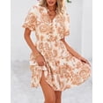 thumbnail image 2 of Vestido BTFBM para mujer, estampado floral, cuello en V, manga corta, volantes, 2 of 8