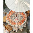 thumbnail image 3 of Orange Beige Boho Outdoor Tablecloth with Umbrella Hole, Vintage Ethnic Abstract Art Floral Spillproof Waterproof Outdoor Table Cover, Patio Tablecloths for Party/Garden/Picnic, Round 60 inch, 3 of 9