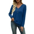 thumbnail image 6 of Thermal Tops for Women Pashm Long Sleeved V-Neck Decorative Button T-shirt Top Casual Sweatshirt Lightweight Travel Stretchable Clothes Trendy Going Out Tops for Women Soft Loose Top, 6 of 8