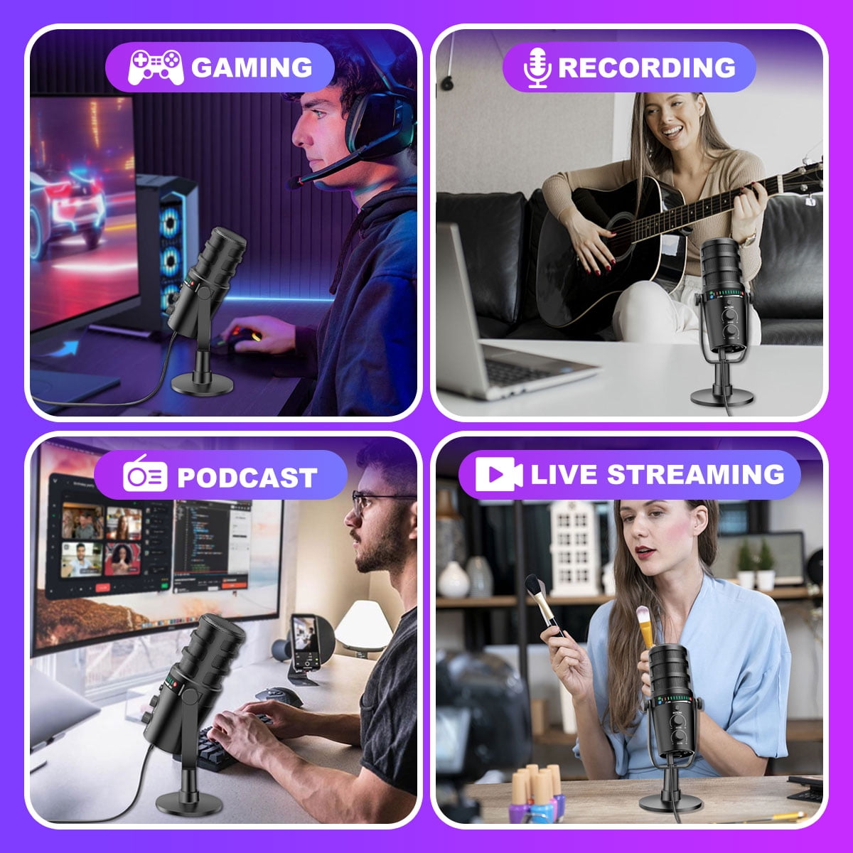 ZealSound Professional USB Condenser Microphone, Metal Reverb Noise Canceling, Headphone Output, Volume Control, Microphone Gain Control, Mute Button, for PC, Mac, Gaming PS 4&5