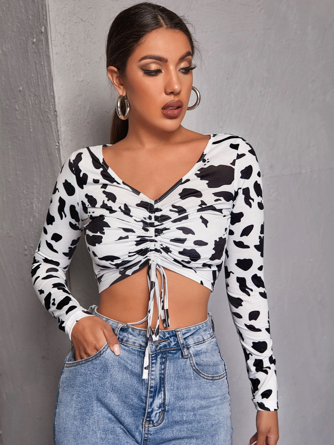 cow crop top long sleeve