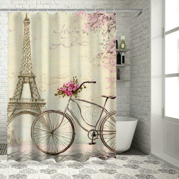 BCIIG Flowers Eiffel Tower Shower Curtain Set with Hooks and Vibrant HD Print 36"x72
