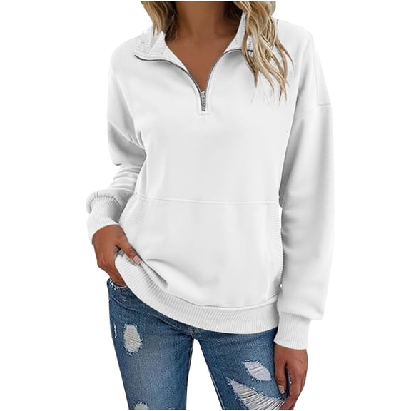 Womens Sweatshirt Casual Half Zip Fleece Long Sleeve Lightweight Pullover with Kangaroo Pocket Fall Outfits 2026
