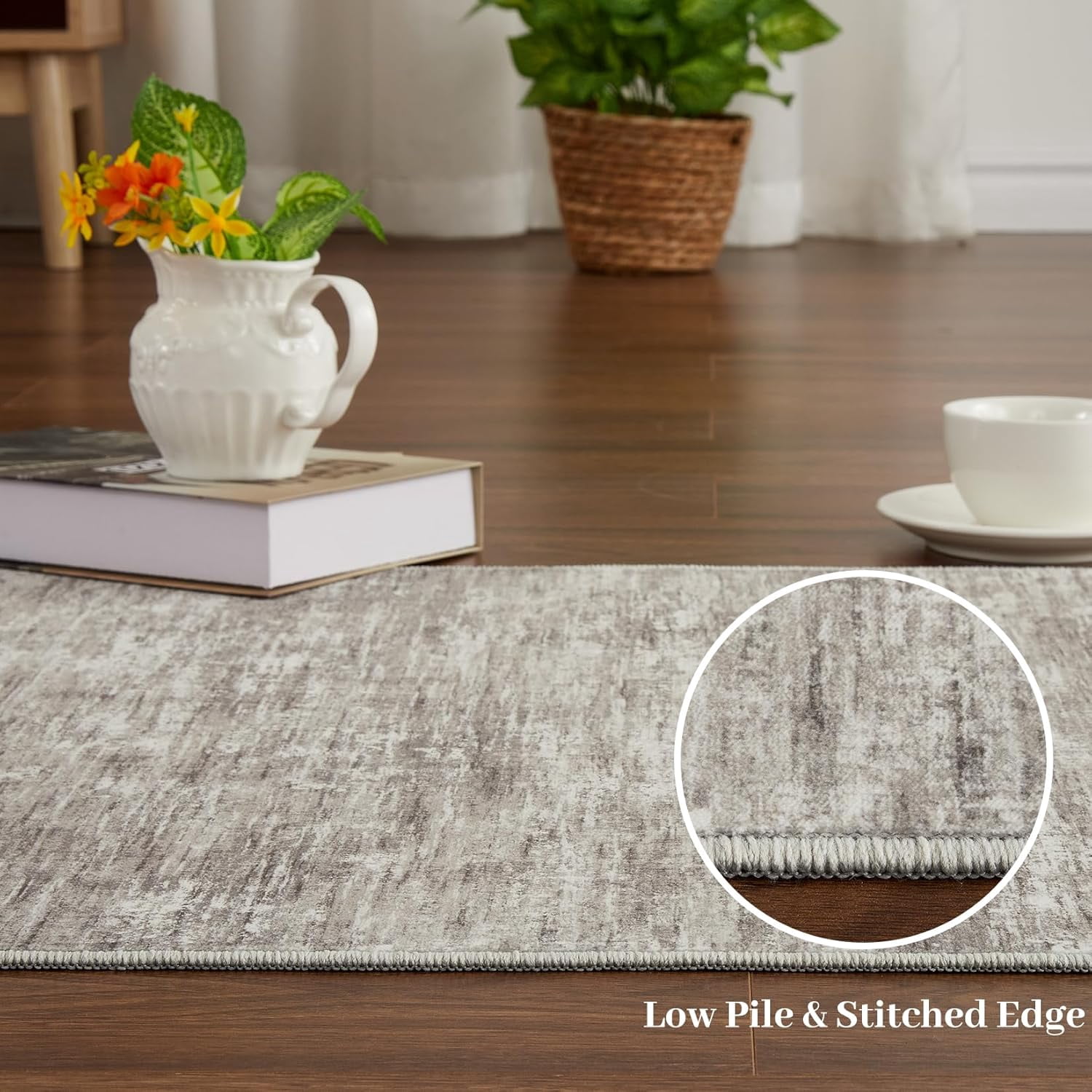 10x13 Washable Non-Slip Modern Abstract Area Rug, Stain Resistant, Large Contemporary Accent Floor Carpet, Foldable, Taupe.
