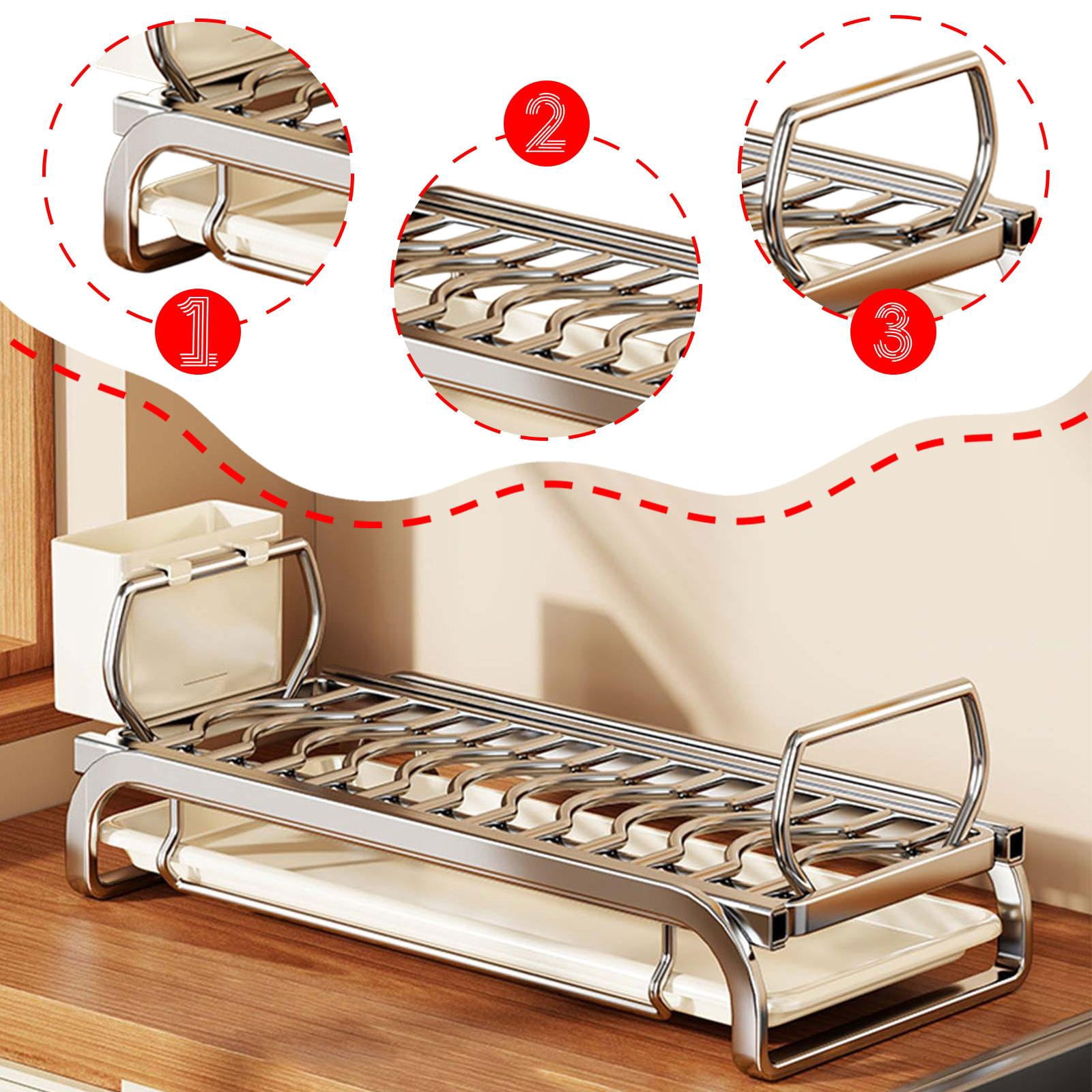 Fiocias Bowl Drying Rack Multipurpose Space Saving with Cutlery Holder Dish Storage Rack L