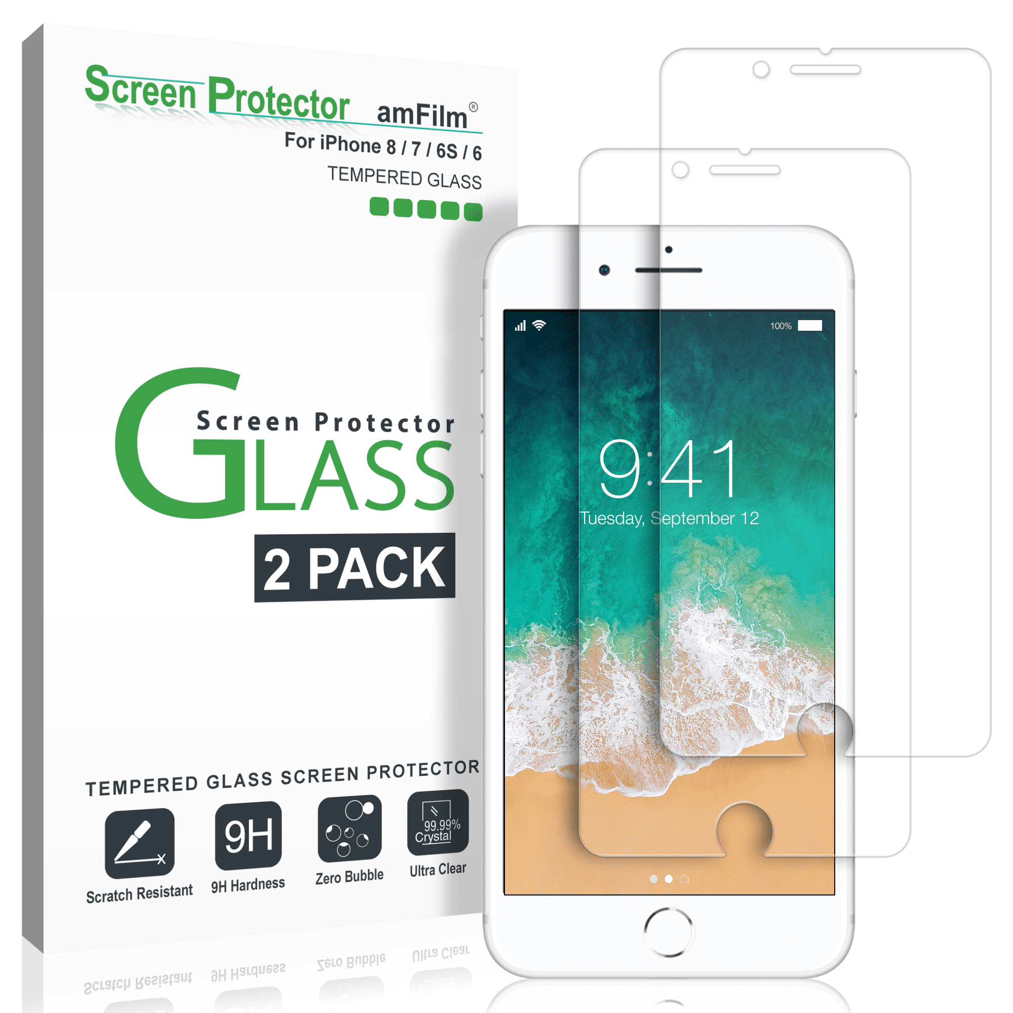Easy Installation The Grafu Screen Protector for iPhone 6 / iPhone 6s / iPhone 7 / iPhone 8 2 Pack 9H Bubble Free Tempered Glass Screen Protector for iPhone 6 / 6s / 7/8 Anti Scratch 