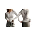 thumbnail image 2 of Women'S Long Sleeve Henley T Shirts Button Ribbed Knit Slim Fit Basic Tops Blouse Casual Outfits White XL, 2 of 5