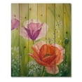 thumbnail image 3 of Designart 'Poppies In The Morning In Wild Green' Traditional Print on Natural Pine Wood, 3 of 5