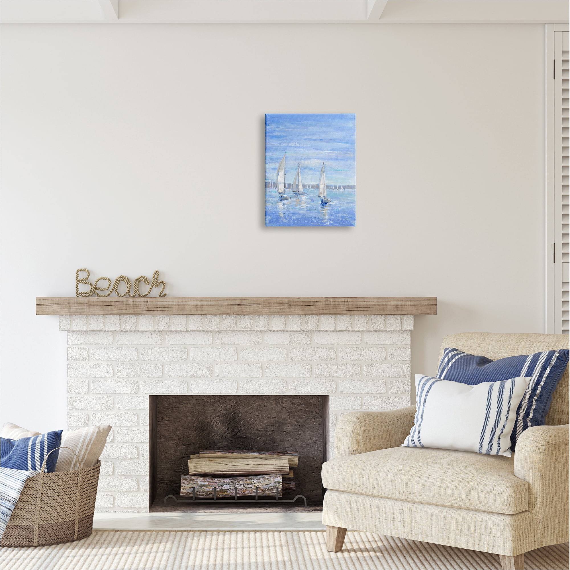 Stupell Industries Blue Sailboat Fleet Transportation Painting Gallery Wrapped Canvas Art Print Wall Art, 16 x 20