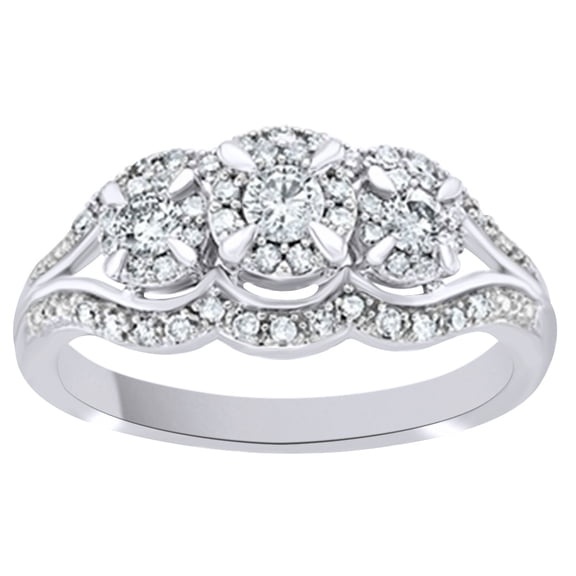 AFFY White Natural Diamond Three Stone Anniversary Ring In 10k White Gold (0.5 Cttw)