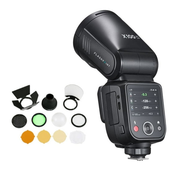 Flashpoint X100 TTL R2 On Camera Li-on Round Head Flash For Nikon with Round Head Flash Accessory Kit