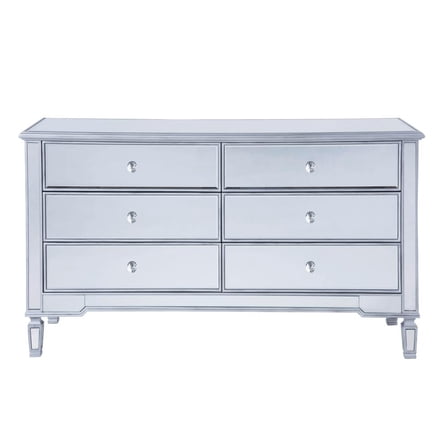 Elegant Decor Contempo 6 Drawer Contemporary Mirrored Dresser in Antique Silver