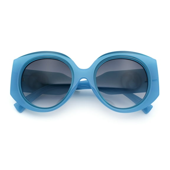 Womens Oversize Round Thick Temple Plastic Designer Fashion Diva Sunglasses Blue Green - Smoke