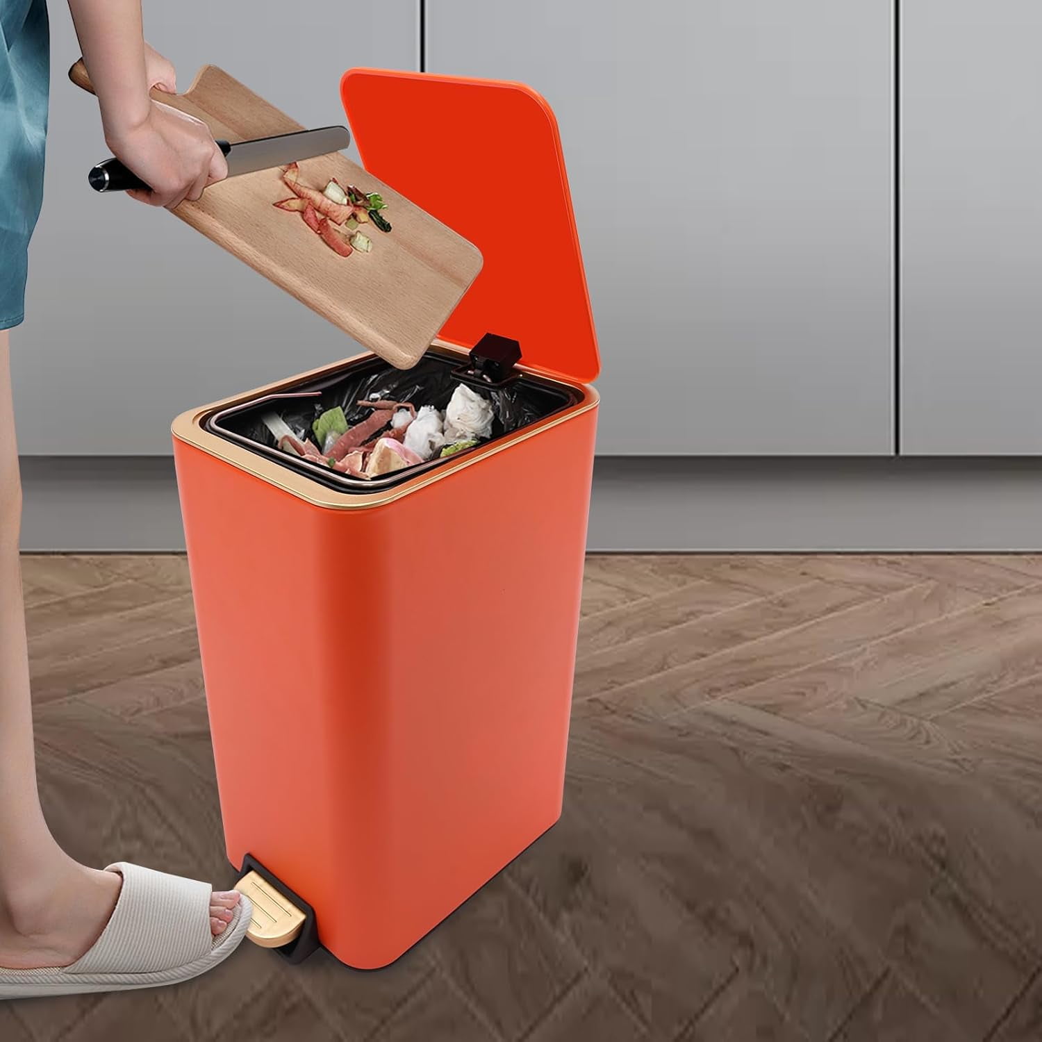 3.17 Gallon Step Trash Bin,Rectangular Garbage Can with Inner Bucket,Bathroom Trash Can with Lid Soft Close, Modern Design Trash Can for Kitchen, Bedroom, Living Room