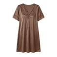 thumbnail image 3 of ZyeKqe Nightgown with Bulit in Bras for Women Lace V Neck Short Sleeve Tie Front Casual Comfy Loungewear Mini Dress, 3 of 7