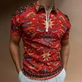 thumbnail image 2 of Red Persian Men Zipper T-shirt Summer Casual Short Sleeve T-shirt Top, 2 of 7