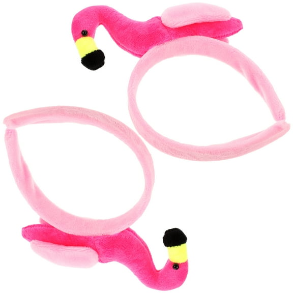 KAKOWELY 2Pcs Flamingo Headband Rosy Cloth Plastic Hawaiian Style Party Accessory for Women