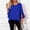 Blue, variant on Women Blouse Round Neck Side Slit Double Ruffle Three Quarter Sleeve Loose Irregular Front Short Back Long Hem Casual Top White XL