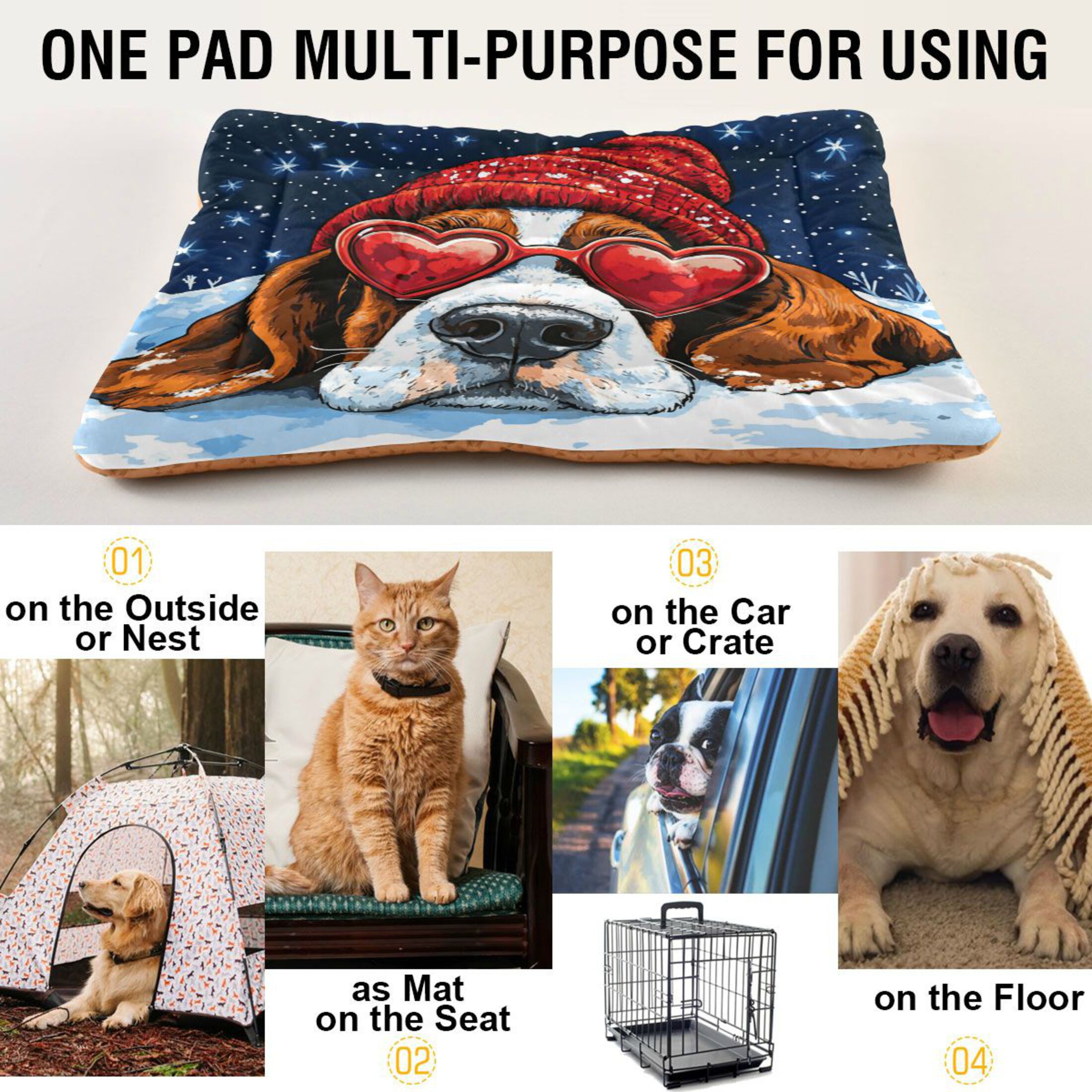Qxltty Snow Basset Hound Ped Pad Wear-resistant and Hard to Bite Through Sleeping Pad for Small Medium Large Dogs Winter Pet Bed 36×24in