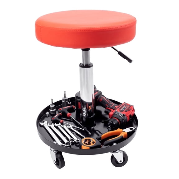 WheelX Mechanic Stool, 300 LBS Rolling Pneumatic Creeper Garage/Shop Seat with Casters, Adjustable Height 17-23 inch in Padded Rolling Workshop Stool with Tool Tray, for Garage, Shop, Auto Repair