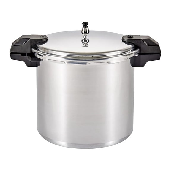 - 7114000221 92122A Polished Aluminum 5 / 10 / 15-PSI Pressure Cooker / Canner Cookware, 22-Quart, Silver