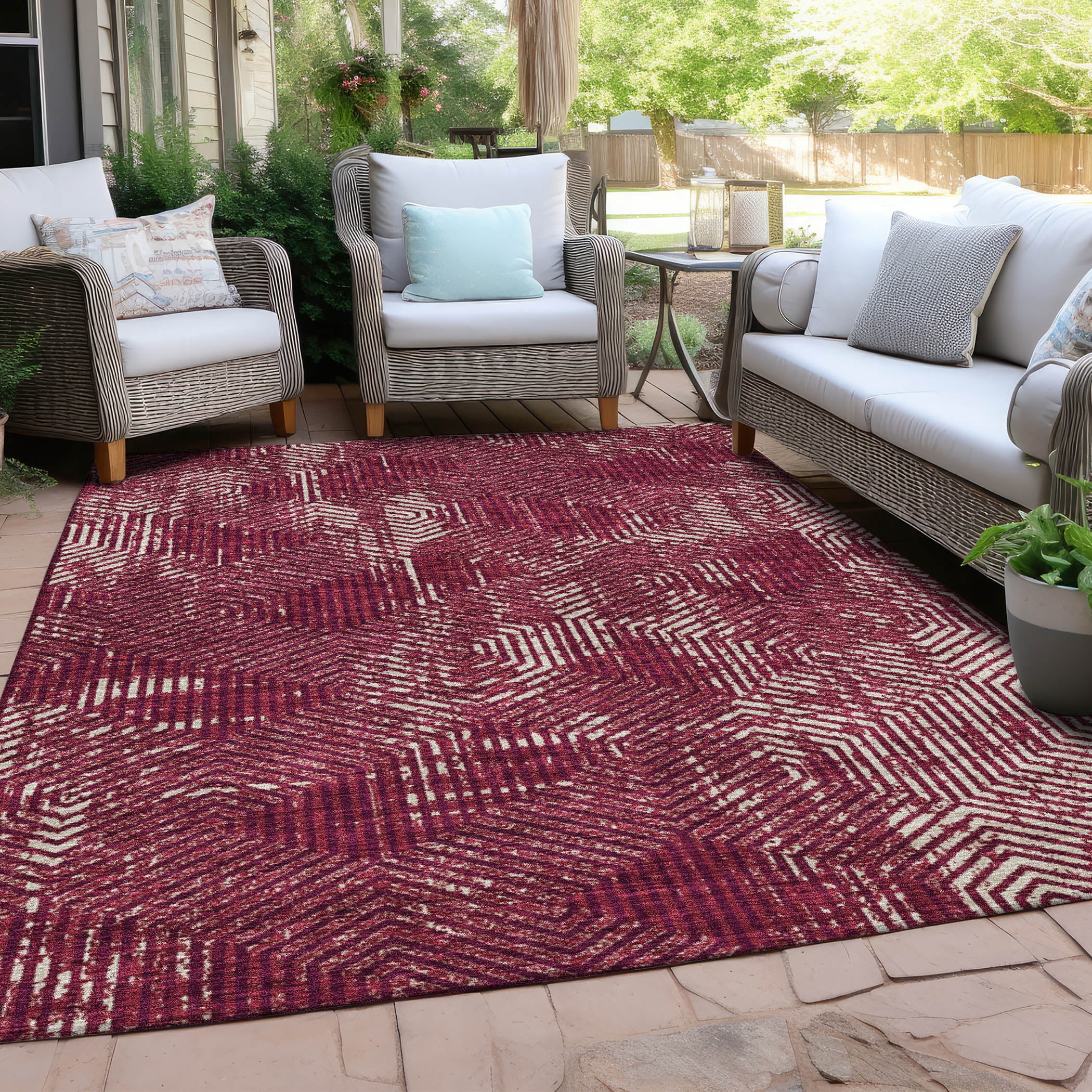 Addison Rugs Chantille Indoor/Outdoor Transitional Geometric Burgundy Washable Rectangle Rug, 2'6" x 3'10"