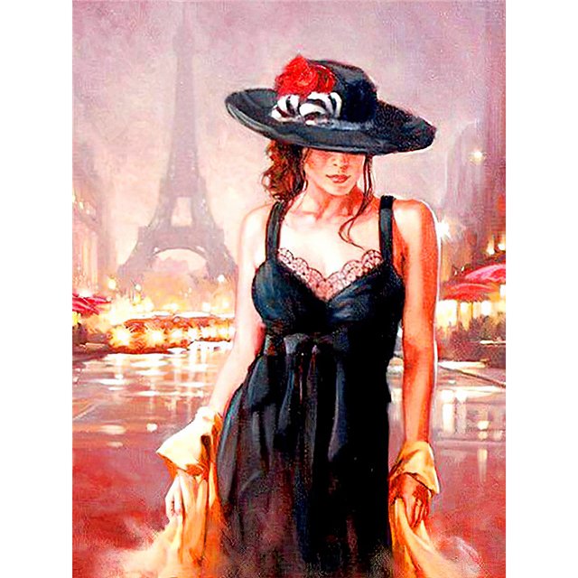 Kit de pintura de diamante 5D Mujer con sombrero Taladro redondo completo DIY Decoración para el hogar Regalos Likrtyny Arte deco
