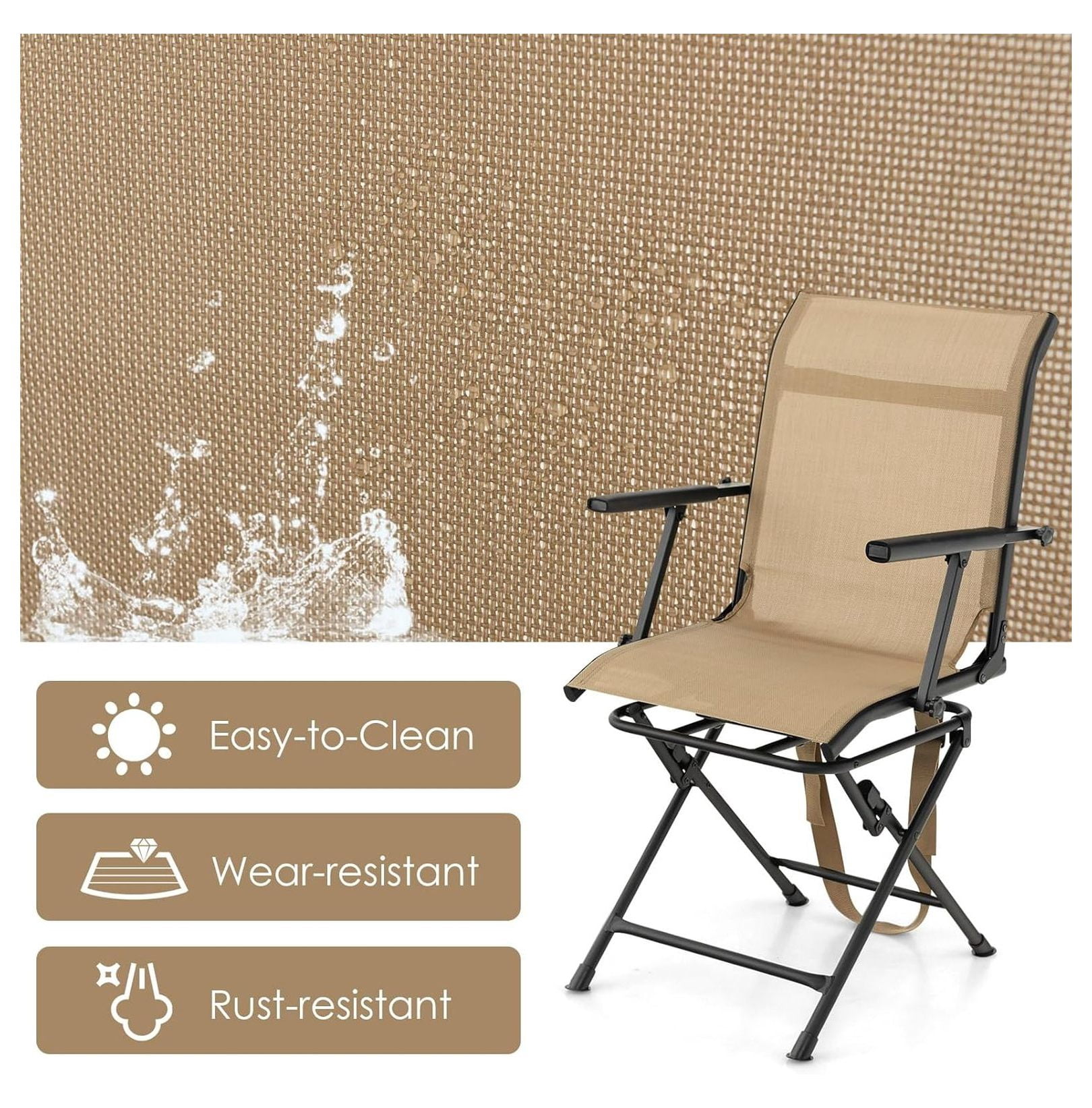 Hunting Chair, 360 Degree Swivel Hunting Blind Chair with Carry Handle, 330 lbs Capacity, Comfortable, Waterproof, Portable and Silent Folding Dove Hunting Chair for Blinds