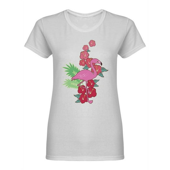 Flamingo And Hibiscus Shaped T-Shirt Women -Image by Shutterstock, Female Small