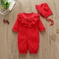 thumbnail image 2 of WUANDIXFA Infant Newborn Baby Girl Long Sleeve Romper Clothes Outfit with Cute Hat Jumpsuit 3 6 9 12 Months,Red,0-3 Months, 2 of 7