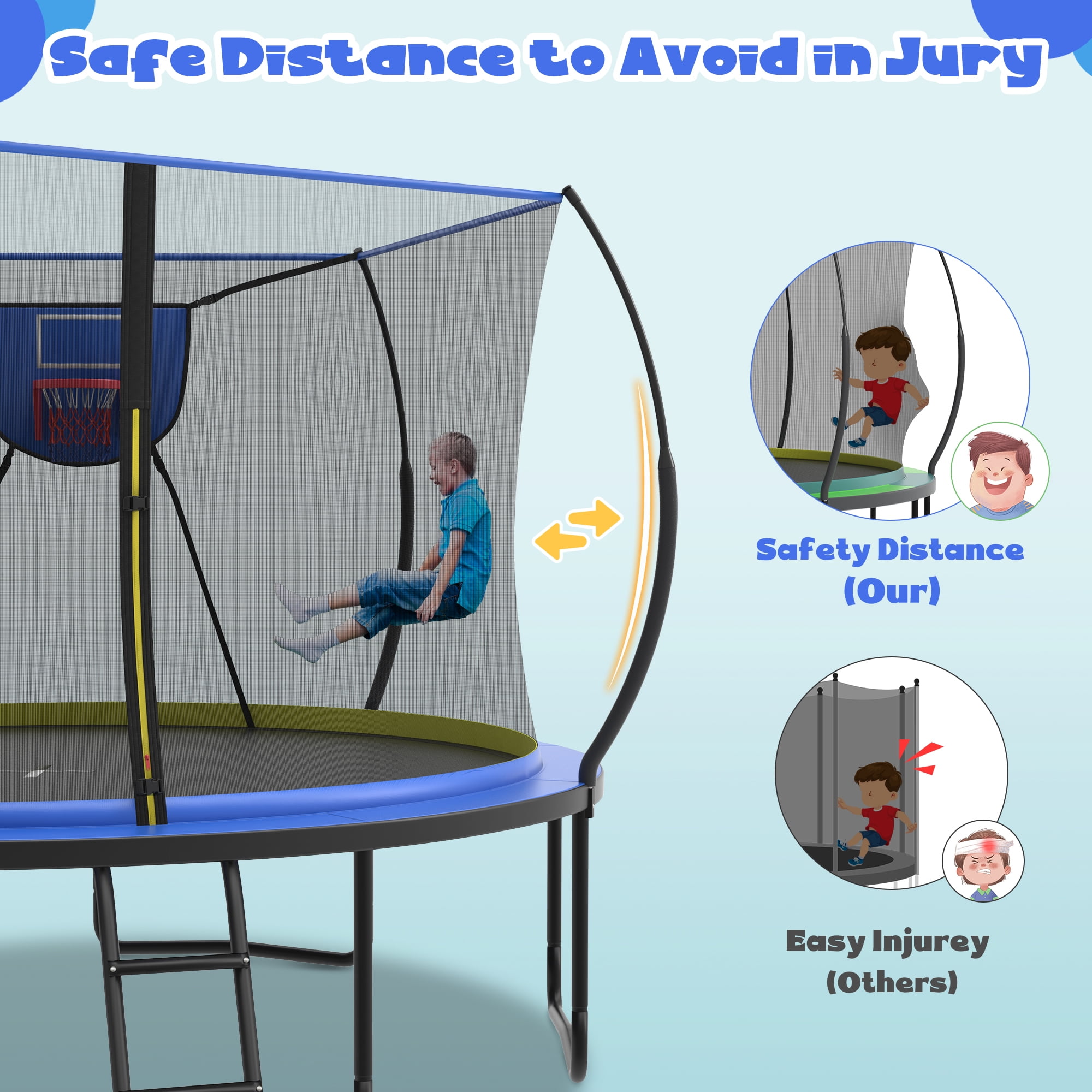12FT Trampoline for Kids with No-gap Design, SHINPT Outdoor Trampoline with Basketball Hoop, 12FT Kids Trampoline with 1200LBS Capacity, Big Trampoline Outdoor for Backyard, Large Trampoline Outdoor