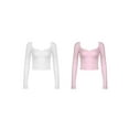 thumbnail image 3 of Yunliwuli Women T-shirt, Long Sleeve Low-cut Backless Bow Crop Top Clubwear for Daily Date, 3 of 7